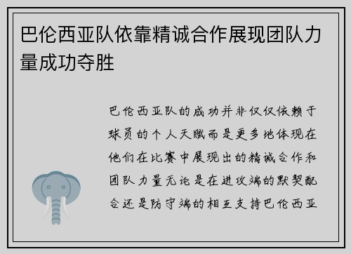 巴伦西亚队依靠精诚合作展现团队力量成功夺胜