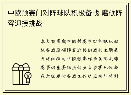 中欧预赛门对阵球队积极备战 磨砺阵容迎接挑战